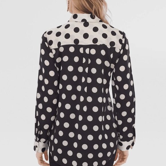 Chico’s Black & White Polka Dot Floral Embroidered Button-Up | Size 4 (20/22W) - Picture 2 of 9